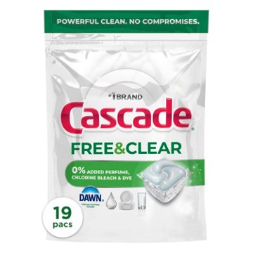 Cascade Free & Clear Dishwasher Pods, Dishwasher Detergent - Unscented