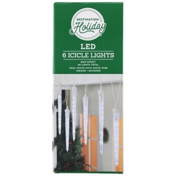 Destination Holiday Indoor/Outdoor Drip Effect Cool White LED Icicle Lights - White Wire, 6 ct