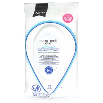 Summer's Eve Cleansing Cloths Ultimate Odor Protection with Boric Acid, 32 ct