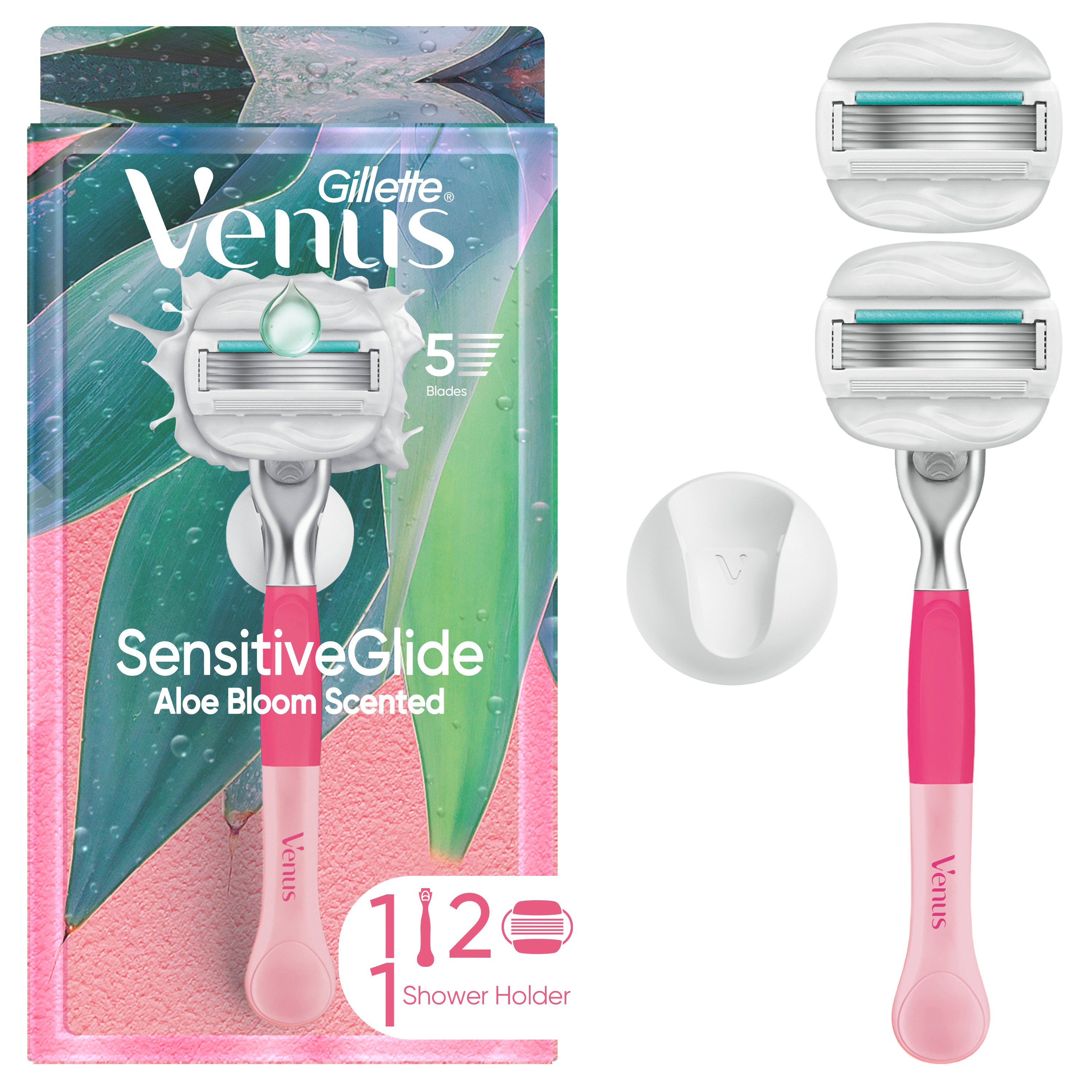 Venus SensitiveGlide Women's Razor Handle + 2 Aloe Bloom Scented Blade ...