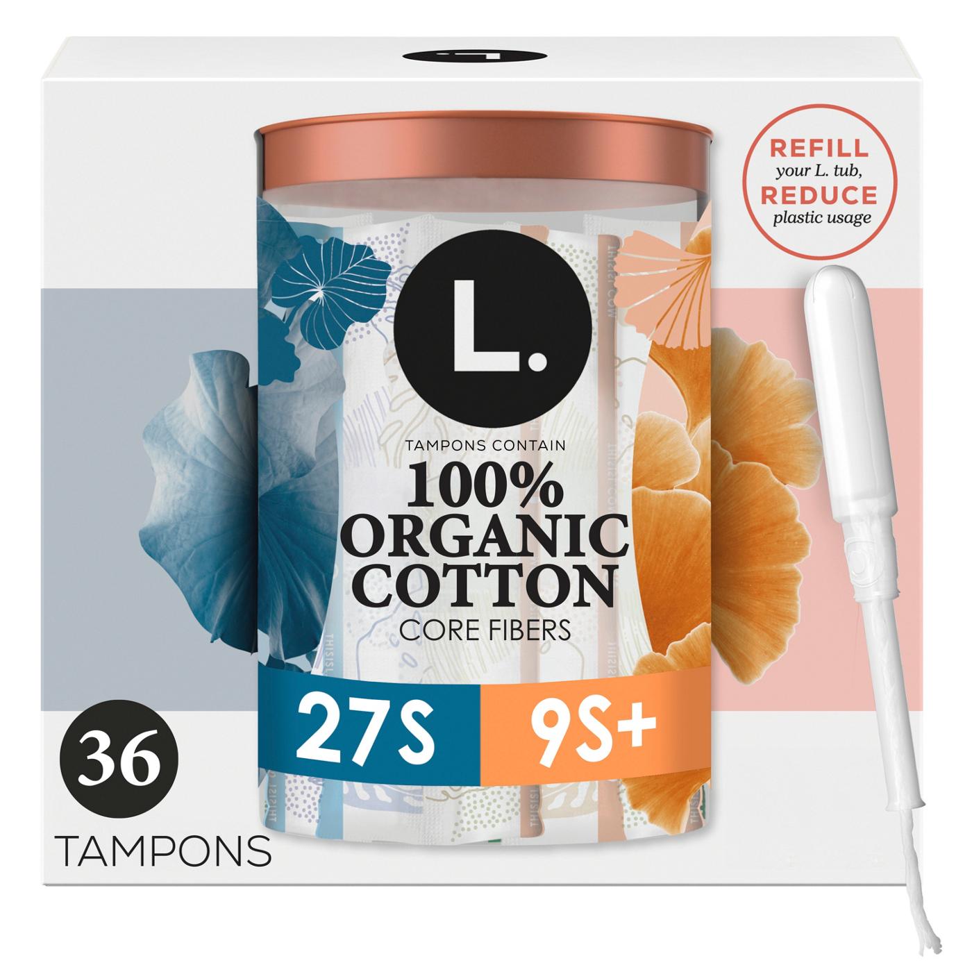 L. Tampons, Made with Organic Cotton, Super/Super Plus Absorbency, Multipack, Made Without Synthetic Pesticides, Rayon or Fragrances, 36 CT; image 1 of 10