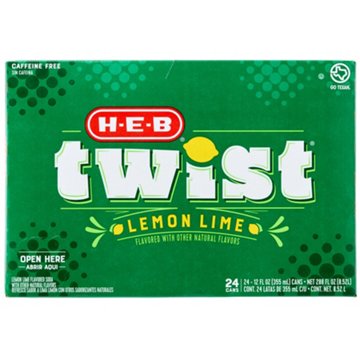 H-E-B Twist Lemon Lime Soda 24 pk Cans, 12 oz