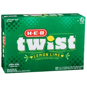 H-E-B Twist Lemon Lime Soda 24 pk Cans, 12 oz