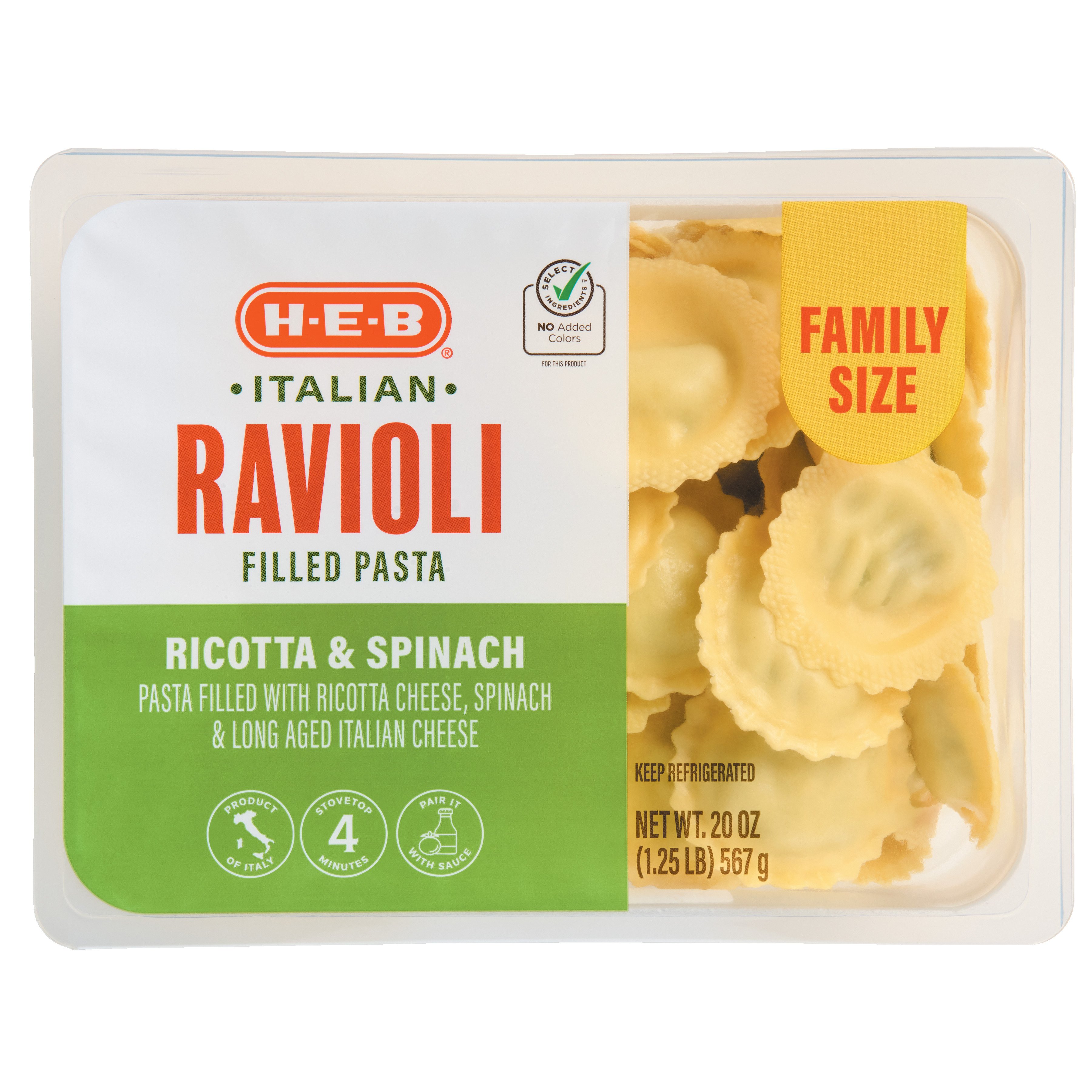 H-E-B Italian Ravioli Filled Pasta Family Size - Ricotta & Spinach ...