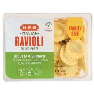 H-E-B Italian Ravioli Filled Pasta Family Size - Ricotta & Spinach