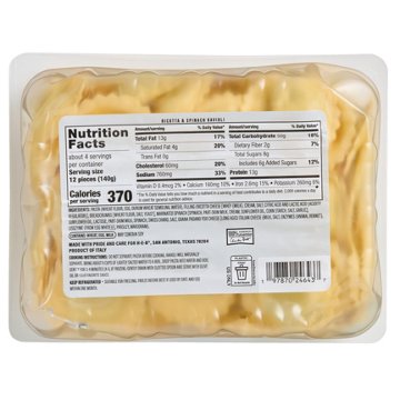 H-E-B Italian Ravioli Filled Pasta Family Size - Ricotta & Spinach