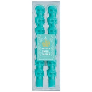 Destination Holiday Day of the Dead Teal Skull Taper Candles