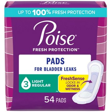 Poise Incontinence Pads, 3 Drop Light Absorbency, Regular Length, 54 ct
