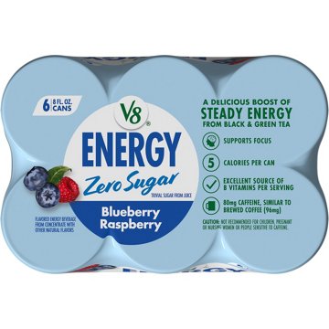 V8 Energy Zero Sugar Blueberry Raspberry 6 pk Cans