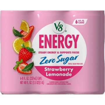 V8 Energy Zero Sugar Strawberry Lemonade 6 pk Cans
