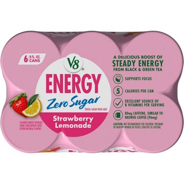 V8 Energy Zero Sugar Strawberry Lemonade 6 pk Cans