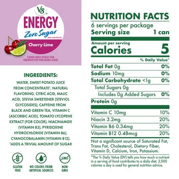 V8 Energy Zero Sugar Cherry Lime 6 pk Cans