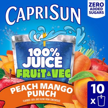 Capri Sun Zero Added Sugar 100% Fruit & Veg Juice 10 pk Pouches - Peach Mango Punch