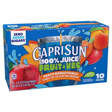 Capri Sun Zero Added Sugar 100% Fruit & Veg Juice 10 pk Pouches - Peach Mango Punch