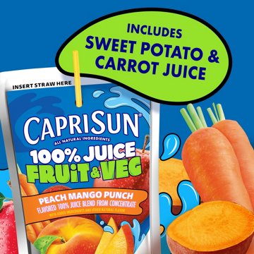 Capri Sun Zero Added Sugar 100% Fruit & Veg Juice 10 pk Pouches - Peach Mango Punch