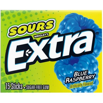 Extra Sour Blue Raspberry Sugar Free Gum, 15 pc