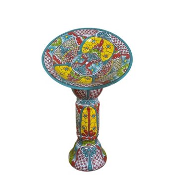 Blue Orange Pottery Elegant Bird Bath - Teal Fiesta, 19'' x 27''