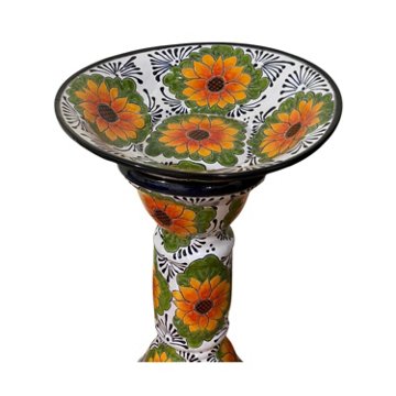 Blue Orange Pottery Elegant Bird Bath - Sunflower, 19'' x 27''