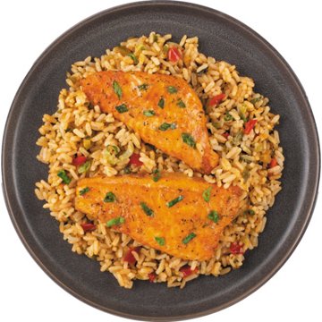 Bayou Boil House by H-E-B Blackened Catfish Strips Over Dirty Rice