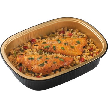 Bayou Boil House by H-E-B Blackened Catfish Strips Over Dirty Rice