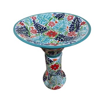 Blue Orange Pottery Elegant Bird Bath - Bluebonnet, 19'' x 27''