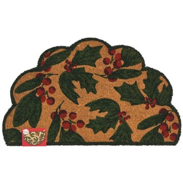 Destination Holiday Christmas Holly Scalloped Coir Doormat, 18" x 30"
