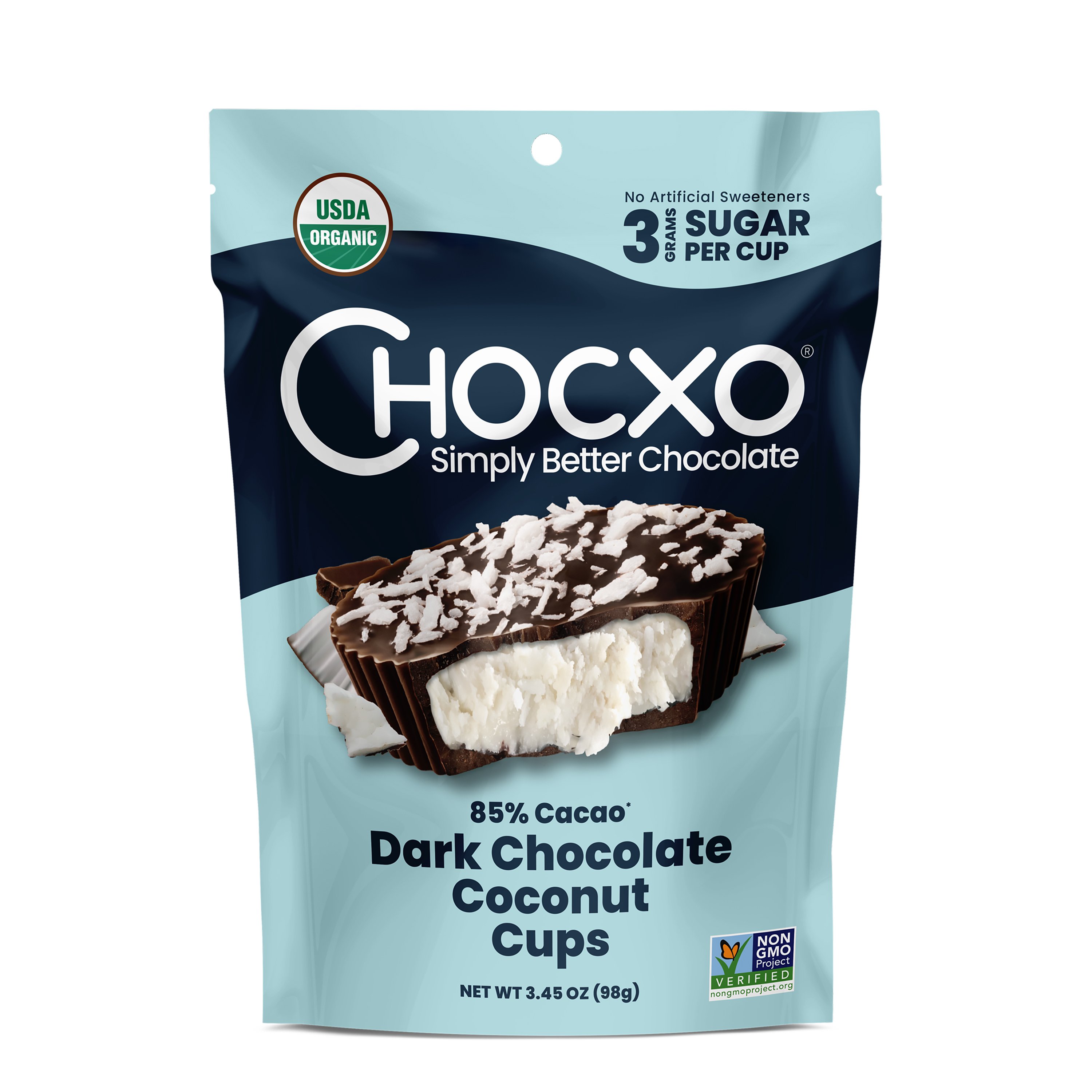 Chocxo 85% Dark Chocolate Coconut Cups, 3.45 oz | Central Market