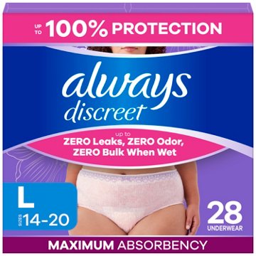 Always Discreet, Reimagined Adult Diapers for Women, Maximum Incontinence and Postpartum Underwear L, 28 CT​