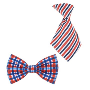Lil Pals Plaid Bow Tie & Striped Tie Pet Collar Accessory Set