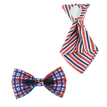 Lil Pals Plaid Bow Tie & Striped Tie Pet Collar Accessory Set