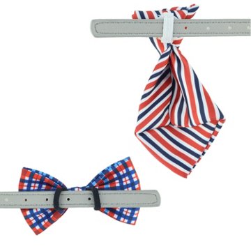 Lil Pals Plaid Bow Tie & Striped Tie Pet Collar Accessory Set