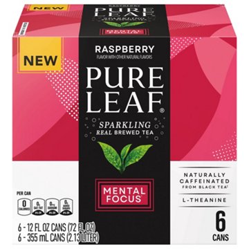 Pure Leaf Mental Focus Sparkling Raspberry Tea 6 pk Cans