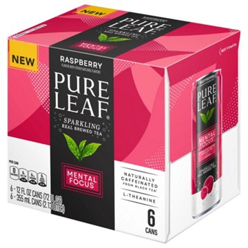 Pure Leaf Mental Focus Sparkling Raspberry Tea 6 pk Cans