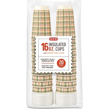 H-E-B 16 oz Insulated Coffee Cups with Snap-On Lids Fall Edition 