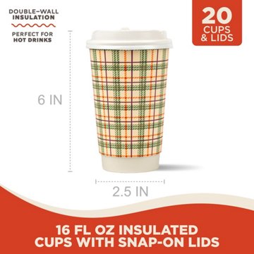 H-E-B 16 oz Insulated Coffee Cups with Snap-On Lids Fall Edition , 20 ct