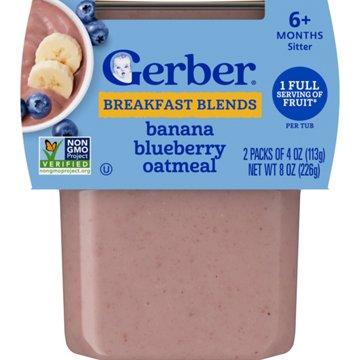 Gerber Breakfast Blends - Banana Blueberry Oatmeal, 4 oz Tubs