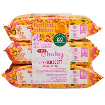 H-E-B Baby Wipes - Chai Tea Scent, 3 pk