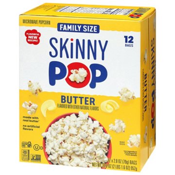 SKINNYPOP Microwavable Popcorn Family Size - Butter, 12 ct