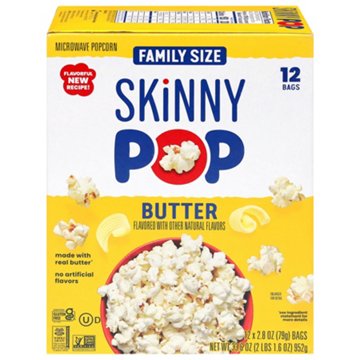 SKINNYPOP Microwavable Popcorn Family Size - Butter, 12 ct