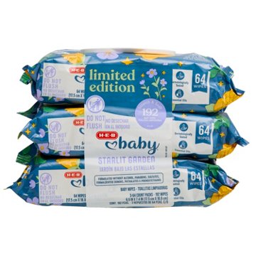 H-E-B Baby Wipes - Starlit Garden, 3 pk