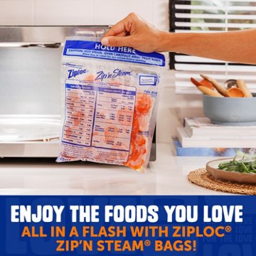 Ziploc Zip’n Steam Food Steamer Bags, Seal Top Closure, 10 ct