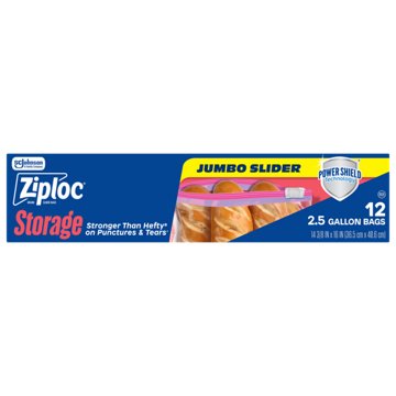 Ziploc Storage Jumbo Slider 2.5 Gallon Bags, 12 ct