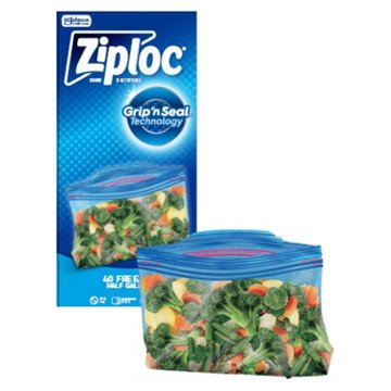 Ziploc Freezer Half Gallon Storage Bags, Grip ’n Seal Technology, 40 ct
