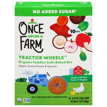 Once Upon a Farm Organic Tractor Wheels Toddler Bars - Apple Sweet Potato & Spinach