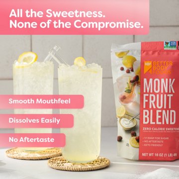 BetterBody Foods Monk Fruit Blend Zero Calorie Sweetener, 16 oz
