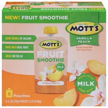 Mott's Vanilla Peach Fruit Smoothie Pouches, 8 ct