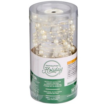 Destination Holiday String of Indoor Battery-Operated Pearl LED Lights with Timer, 36 ct