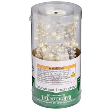 Destination Holiday String of Indoor Battery-Operated Pearl LED Lights with Timer, 36 ct