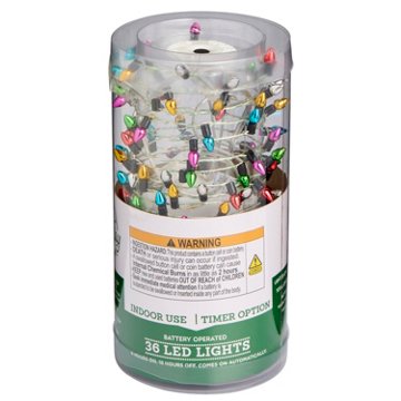 Destination Holiday String of Indoor Battery-Operated Multi Color LED Lights with Timer, 36 ct