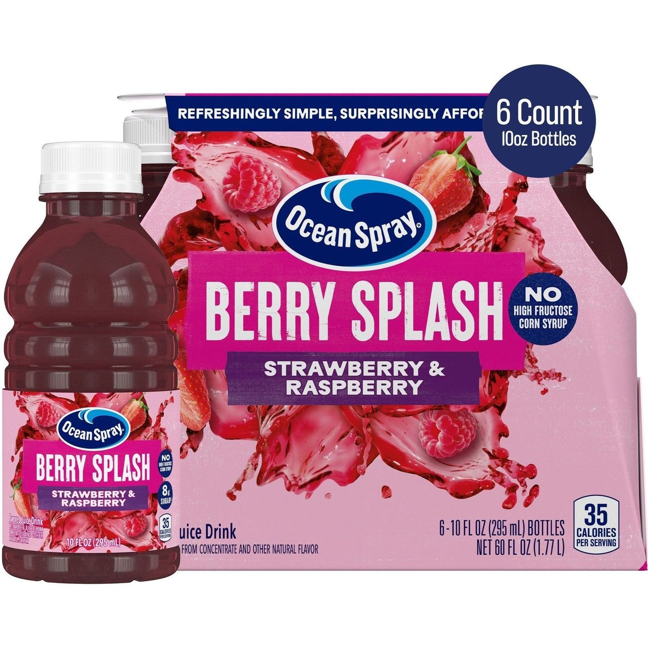 Ocean Spray Berry Splash Strawberry & Raspberry Juice 6 pk Bottles ...